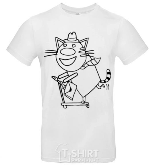 Men's T-Shirt A cat on a scooter White фото