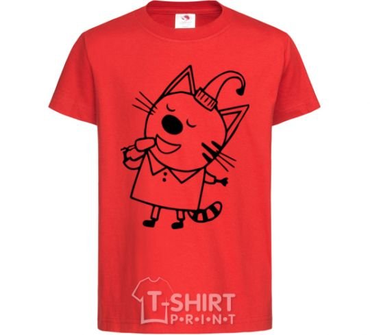 Kids T-shirt A cat with ice cream red фото