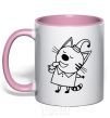 Чашка с цветной ручкой Кот с мороженным Нежно розовый фото