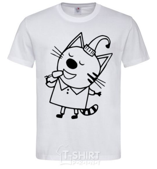 Men's T-Shirt A cat with ice cream White фото