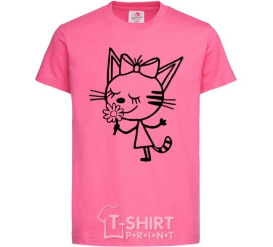 Детская футболка Котик с цветочком Ярко-розовый фото