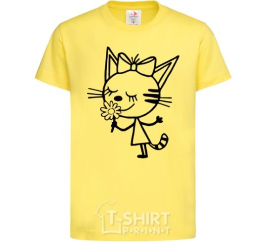 Kids T-shirt A cat with a flower cornsilk фото