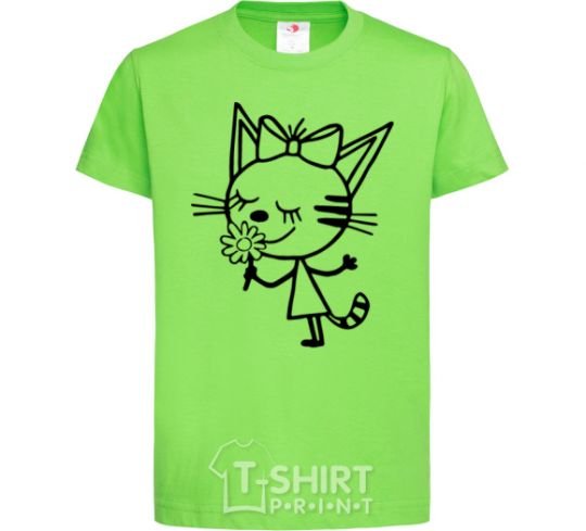 Kids T-shirt A cat with a flower orchid-green фото