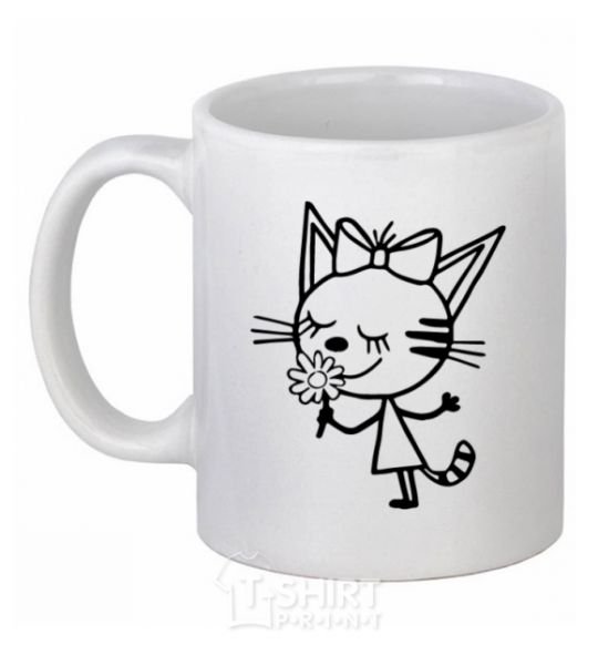 Ceramic mug A cat with a flower White фото