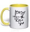 Mug with a colored handle A cat with a flower yellow фото
