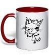 Mug with a colored handle A cat with a flower red фото