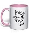 Mug with a colored handle A cat with a flower light-pink фото