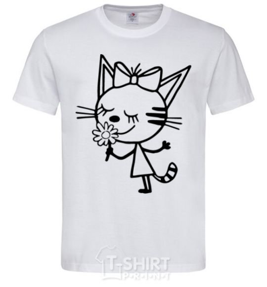 Men's T-Shirt A cat with a flower White фото