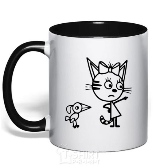 Mug with a colored handle Three cats black фото