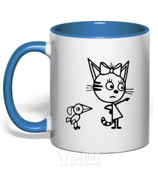 Mug with a colored handle Three cats royal-blue фото
