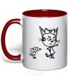 Mug with a colored handle Three cats red фото