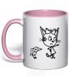 Mug with a colored handle Three cats light-pink фото
