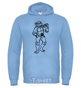 Men`s hoodie Michelangelo with pizza sky-blue фото