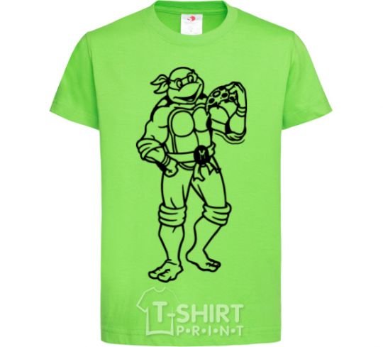 Kids T-shirt Michelangelo with pizza orchid-green фото