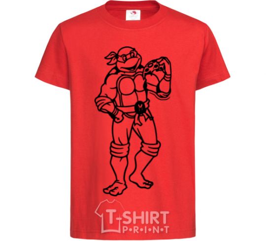 Kids T-shirt Michelangelo with pizza red фото