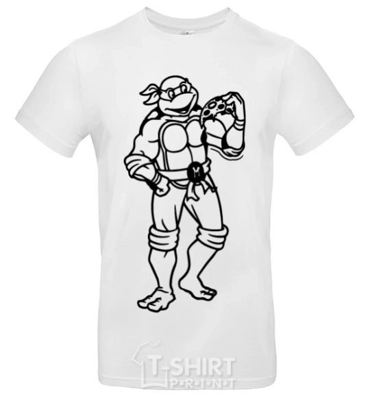 Men's T-Shirt Michelangelo with pizza White фото