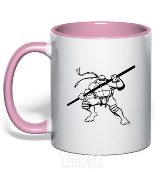 Mug with a colored handle Donatello the turtle light-pink фото