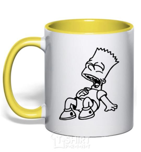 Mug with a colored handle Bart laughs yellow фото