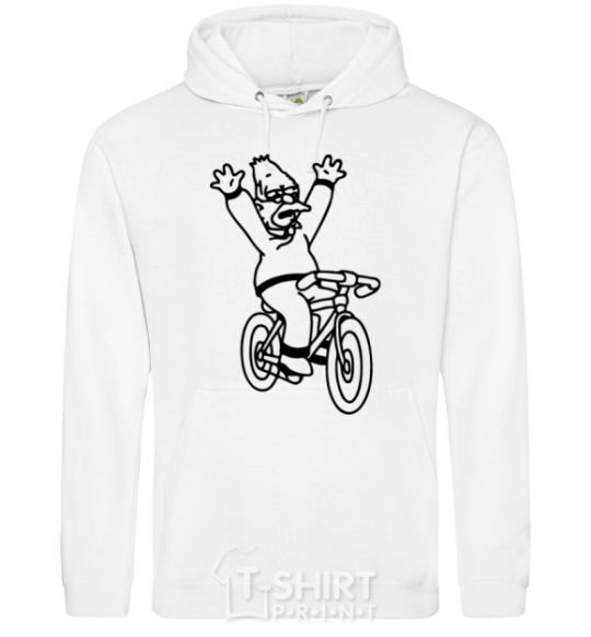 Men`s hoodie Grandpa Simpson on his bike White фото