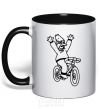 Mug with a colored handle Grandpa Simpson on his bike black фото