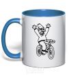 Mug with a colored handle Grandpa Simpson on his bike royal-blue фото