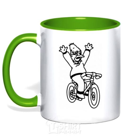 Mug with a colored handle Grandpa Simpson on his bike kelly-green фото