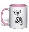 Mug with a colored handle Grandpa Simpson on his bike light-pink фото