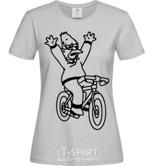 Women's T-shirt Grandpa Simpson on his bike grey фото