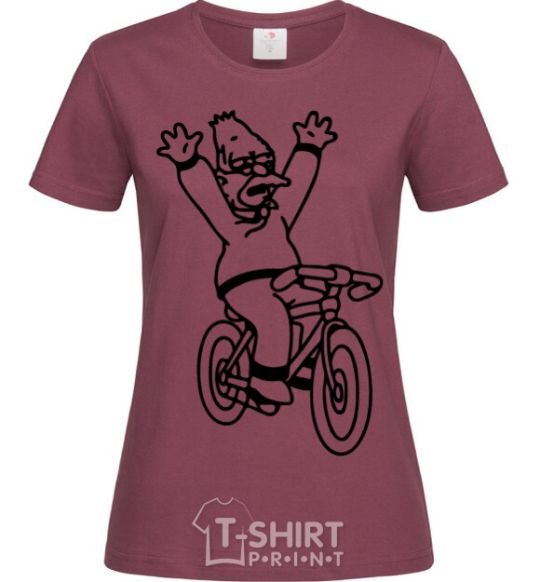 Women's T-shirt Grandpa Simpson on his bike burgundy фото
