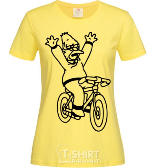 Women's T-shirt Grandpa Simpson on his bike cornsilk фото