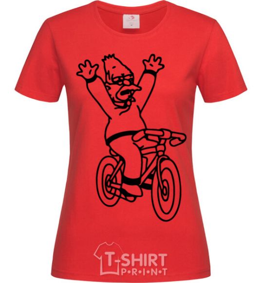 Women's T-shirt Grandpa Simpson on his bike red фото