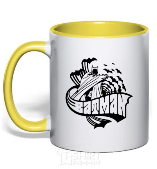 Mug with a colored handle Batman and the mice yellow фото