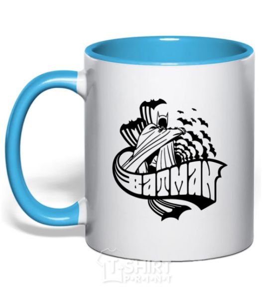 Mug with a colored handle Batman and the mice sky-blue фото