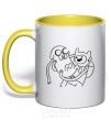 Mug with a colored handle Adventures yellow фото