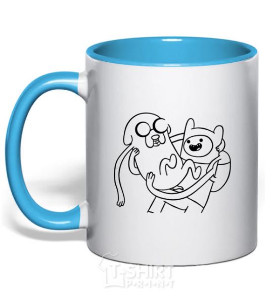 Mug with a colored handle Adventures sky-blue фото