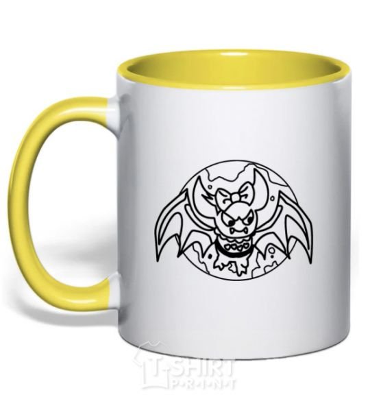 Mug with a colored handle Bat monster yellow фото