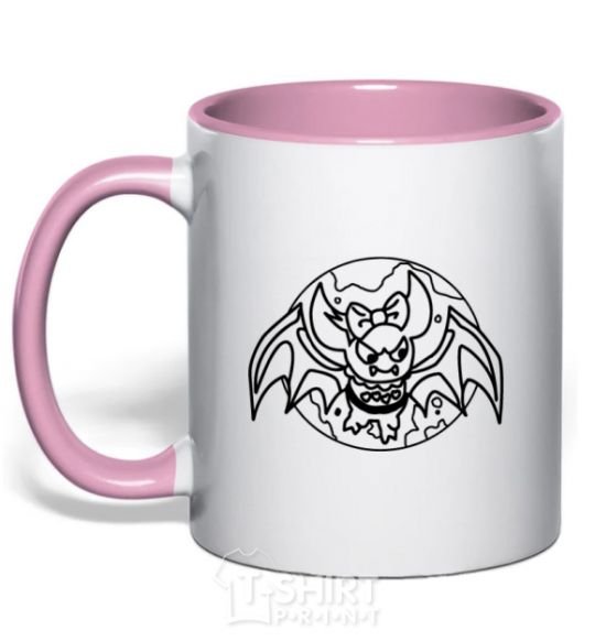 Mug with a colored handle Bat monster light-pink фото