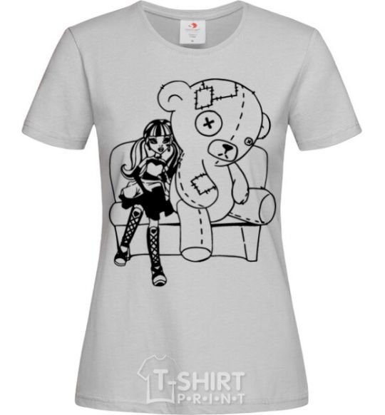 Women's T-shirt Draculaura and her teddy bear grey фото