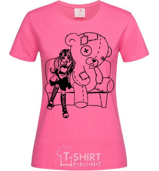 Женская футболка Дракулаура с мишкой Ярко-розовый фото