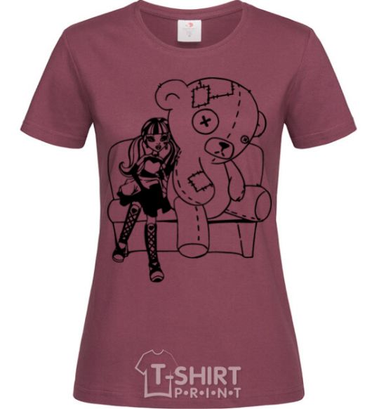 Women's T-shirt Draculaura and her teddy bear burgundy фото