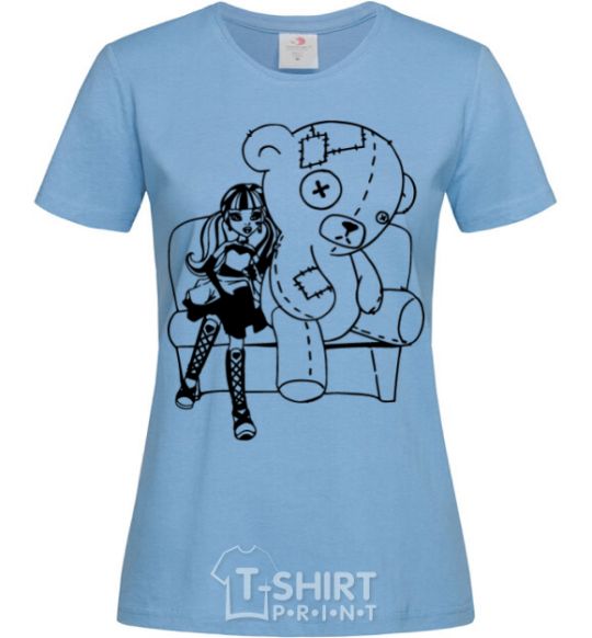 Women's T-shirt Draculaura and her teddy bear sky-blue фото