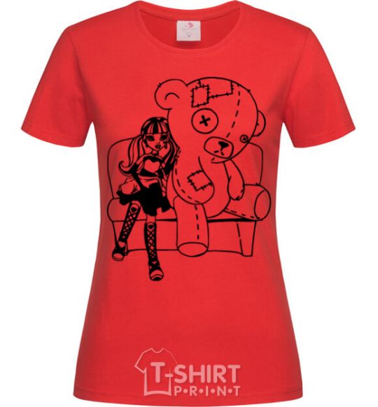 Women's T-shirt Draculaura and her teddy bear red фото