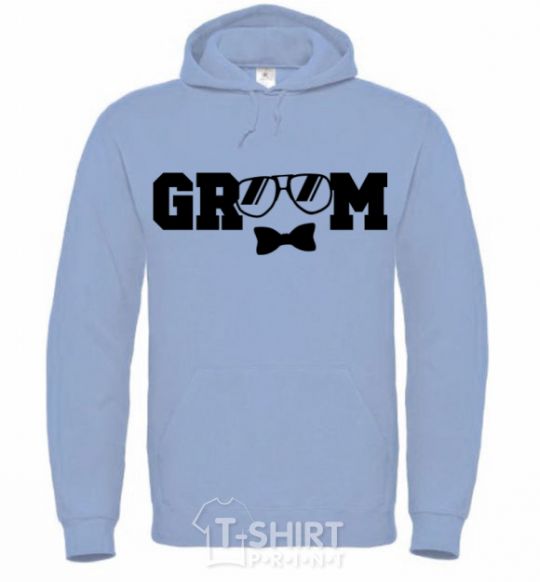 Men`s hoodie Groom glasses sky-blue фото