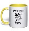 Mug with a colored handle Born to be happy yellow фото