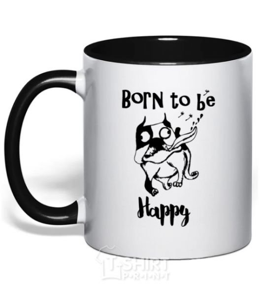 Mug with a colored handle Born to be happy black фото