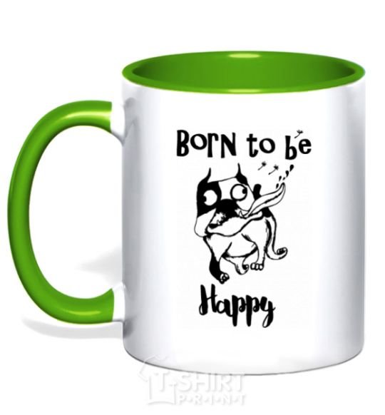 Mug with a colored handle Born to be happy kelly-green фото