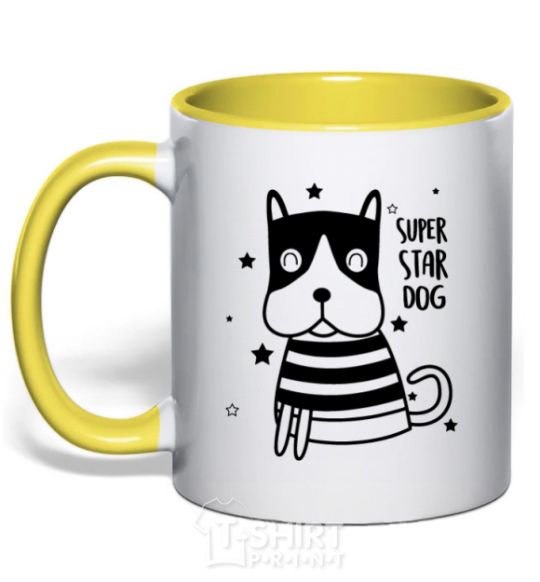 Mug with a colored handle Super star dog yellow фото