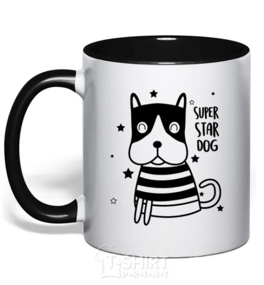 Mug with a colored handle Super star dog black фото