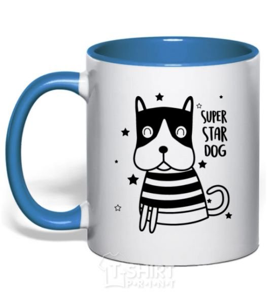Mug with a colored handle Super star dog royal-blue фото