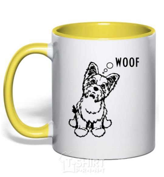 Mug with a colored handle Woof yellow фото